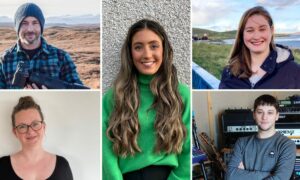 Eilidh Macdonald, centre, with, clockwise from the top left, Barnaby Ashton, Mairi Voinot, Calum Roden and Cara Forbes have all found new roles through HIE's technology placement programme.