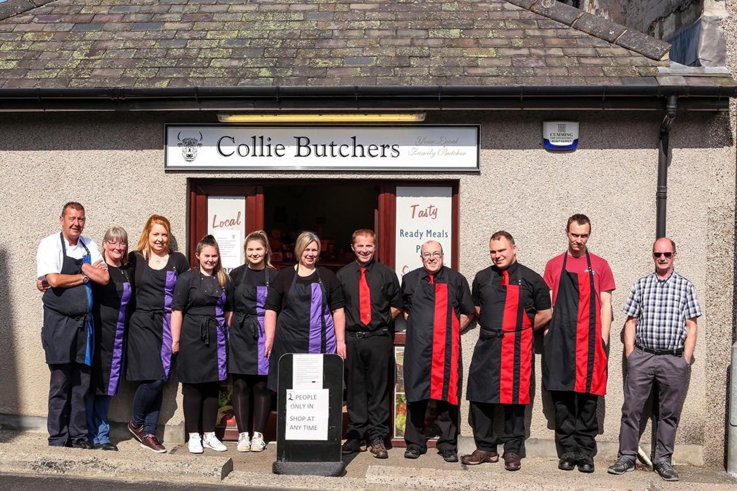 Ian Forbes alongside a line up of staff from Collie Butchers near Inverurie.