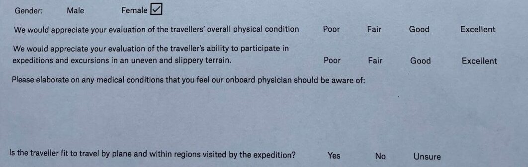 There are four questions on the form the Aberdeen couple need their GP to sign to greenlight their holiday.