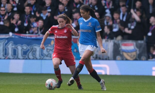 Louise Brown, left, departed Aberdeen to sign for Montrose Women. (Photo by Alex Todd/SPP/Shutterstock)