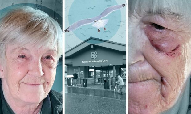 Caroline Sutherland was attacked by gulls outside Lossiemouth Co-op store.
