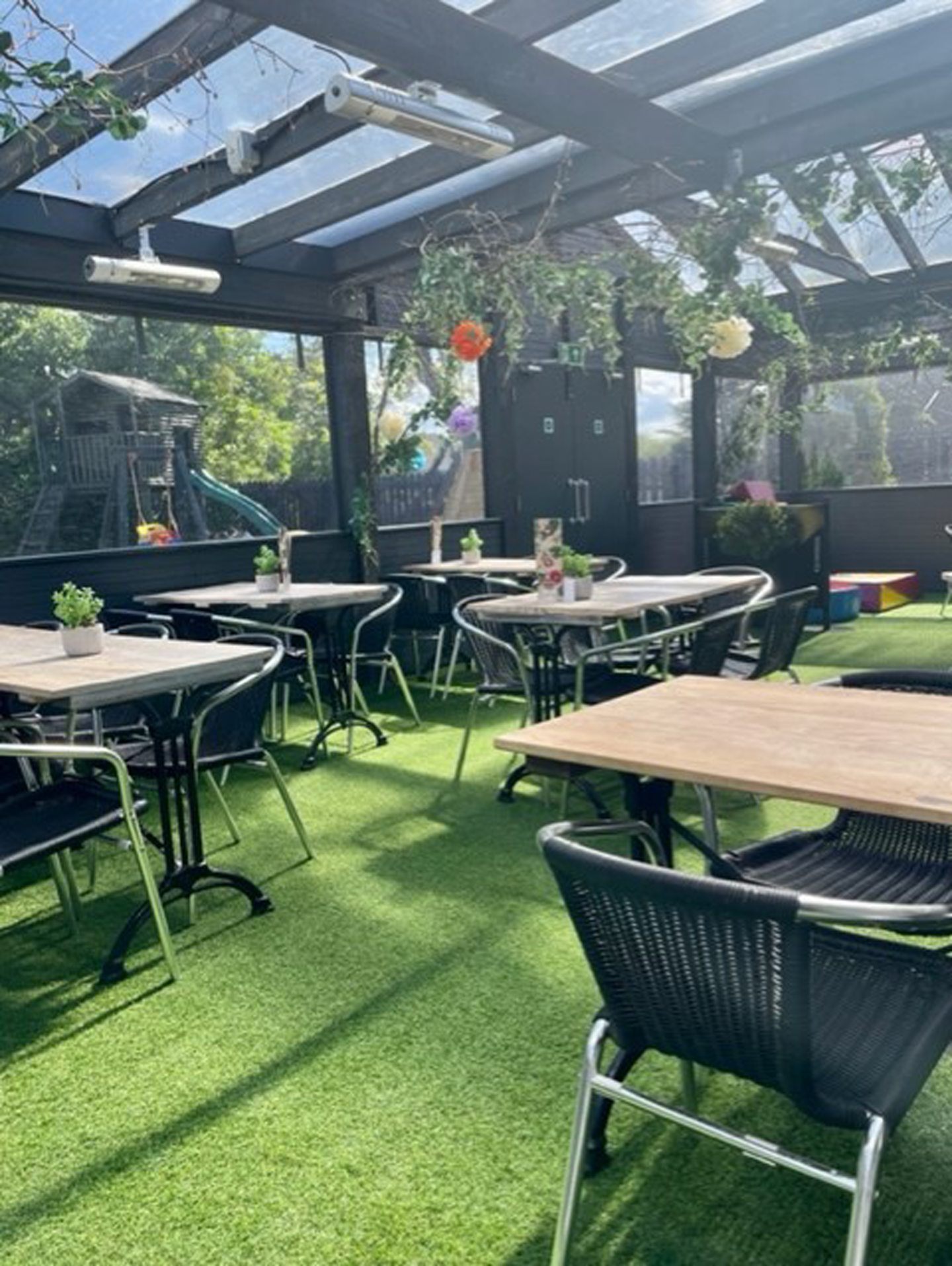 The Newmacher Hotel's outdoor dining terrace.