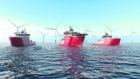 Image of three boats at the Dogger Bank offshore wind farm