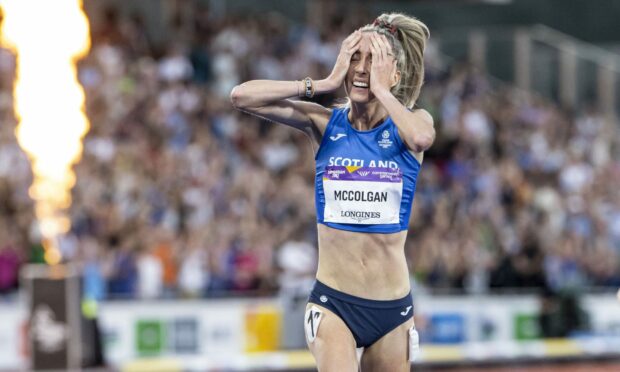 Eilish McColgan surges to glory in the 10,000m at the Commonwealth Games. Photo by Roland Harrison/Action Plus/Shutterstock (13054033c)