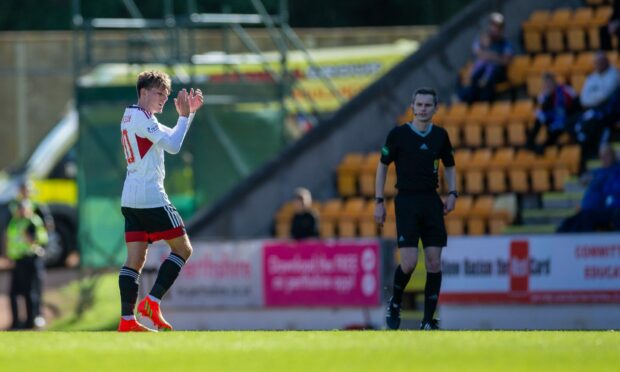 Aberdeen: Leighton Clarkson of Aberdeen applauds the away fans as he is substituted.