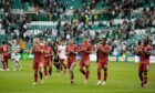 Aberdeen's Yiber Ramadani, Hayden Coulson, Dante Polvara, Luis Lopes and Anthony Stewart applaud the supporters after Sunday's 2-0 loss at Celtic Park.