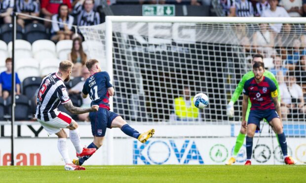 Richard Tait fires St Mirren ahead with a superb goal against Ross County.