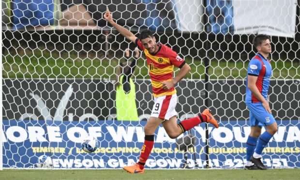 Brian Graham celebrates scoring for Partick Thistle. Image: SNS