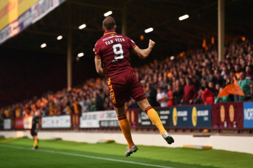 Kevin van Veen celebrates putting Motherwell 1-0 up against Caley Thistle