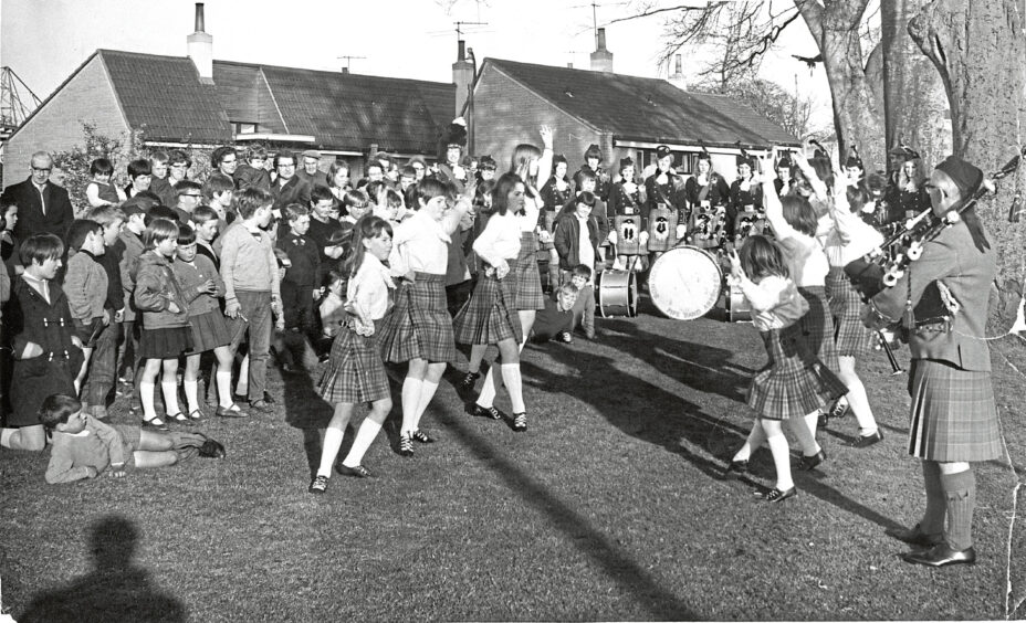 1969 - Dancers from the Bon Accord Ladies Pipe Band take part in Know Your Neighbour Week