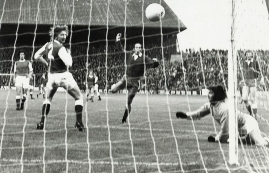 1972 - Drew Jarvie scores the first of the Dons four goals against Hibs in the Scottish League Cup group stage as they ran out 4-1 winners at Pittodrie.