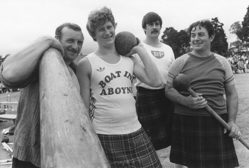 No highland games would be complete without its heavies...and Saturday's Aboyne Games were no exception. Here providing the games with a bit of lift are local heavies (left to right) Peter Fraser, Ballater; Calum Morrison, Dinnet; Murray Brown, Aboyne; and Alfie Bruce, Tarland.