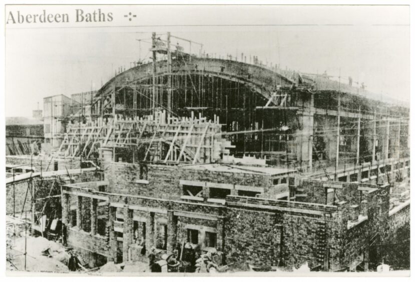 The baths during construction. 