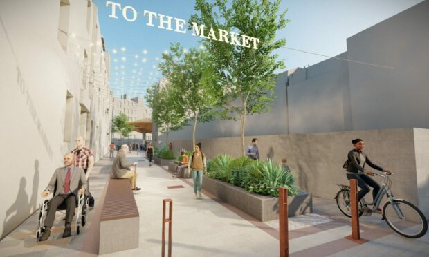 All roads lead to the new Aberdeen market. The city council has unveiled plans for a roads shakeup to put pedestrians first in the Merchant Quarter. Picture by Aberdeen City Council.