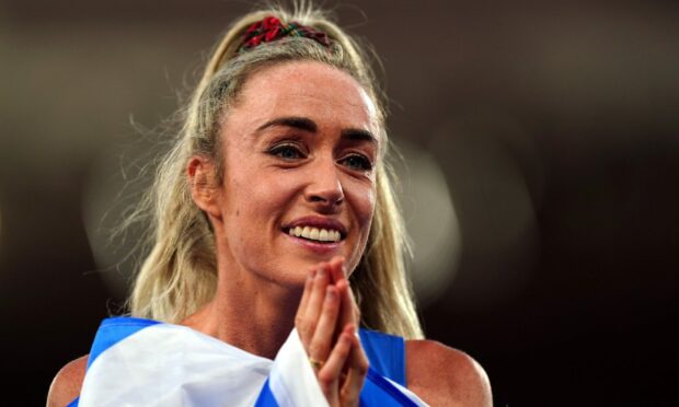 Scotland's Eilish McColgan celebrates after winning the women's 10,000m final.