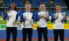 Scotland's Nicole Yeargin, Jill Cherry, Beth Dobbin and Zoey Clark with their bronze medals in the 4x400m relay at the Commonwealth Games in Birmingham.