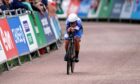 Scotland's Neah Evans at the finish of the Women's Individual Time Trial Final at West Park in Wolverhampton. Photo by David Davies/PA Wire