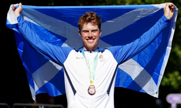 Finn Crockett with his bronze medal after the men's road race. Photo by David Davies/PA Wire