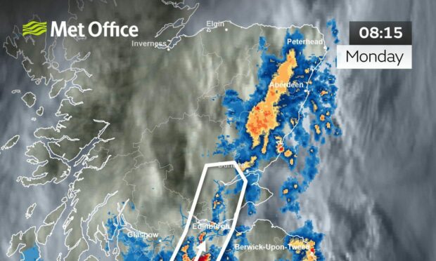 A 'large thunderstorm' is headed for the north and north-east. Supplied by Met Office.