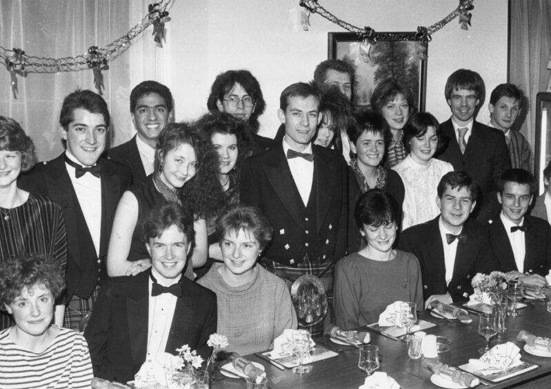 6 December 1988 - Aberdeen University Fencing Club members and guests at the annual Christmas party in Sorrento Pizzeria Restaurant on Bridge Street in Aberdeen