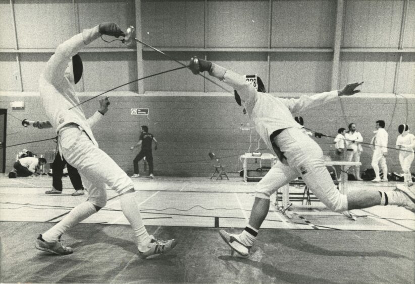 1989 - Two of England's top fencers warm up at International fencing week in the Kincorth Sport Centre