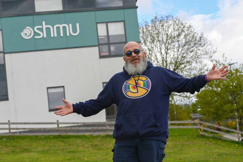 Alan at the Aberdeen charity Shmu where he hosts his own radio show on Sunday and Tuesday mornings.