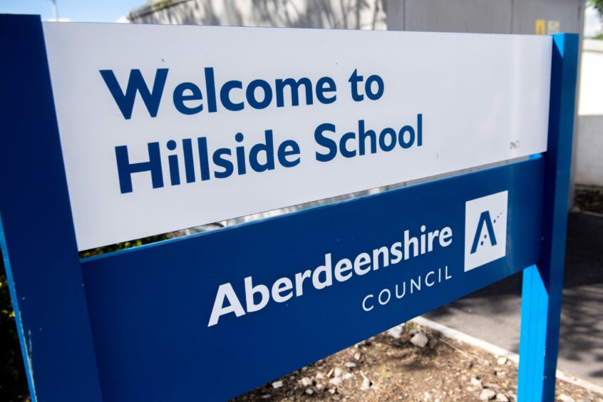 Welcome sign for Hillside School in Portlethen the home of the out of school club