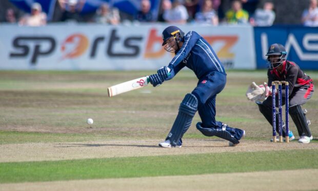 Matthew Cross in action for Scotland against the United Arab Emirates at Mannofield. Picture by Kath Flannery