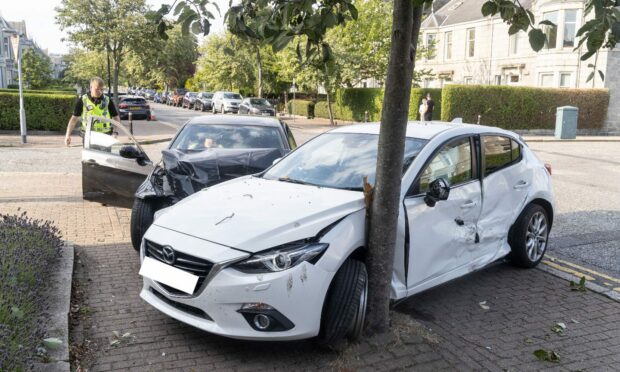 Two cars have crashed at the Fountainhall Road junction. Picture: Newsline