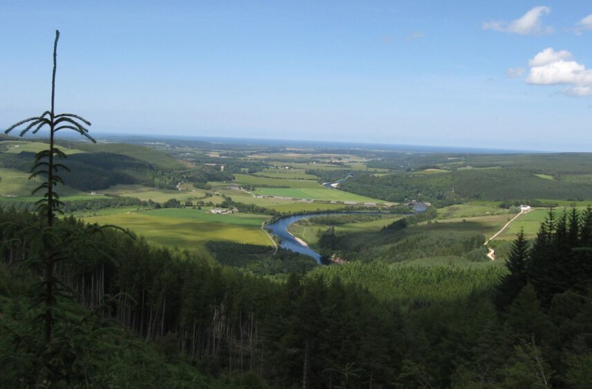 View of the Moray countryside while cycling across The Speyside Way.