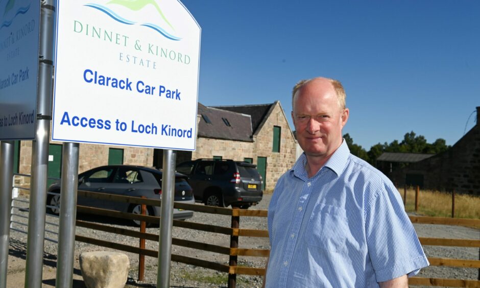 Edward Humphrey, Laird of Dinnet and Kinord, at the new car park entrance. Picture by Paul Glendell/DC Thomson.