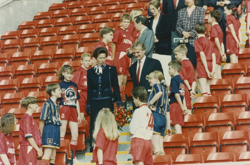 1993 - Princess Anne and Aberdeen Football Club vice-chairman Ian Donald tour the Richard Donald Stand at its Royal opening