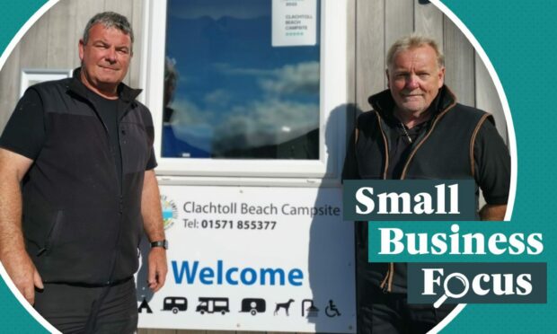 L-R Tom Lochhead & Andy Dyson at Clachtoll Beach Campsite.
