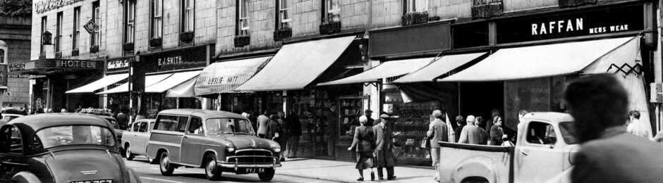 1960 - A once familiar row of shops below the Gloucester Hotel on Union Street in Aberdeen