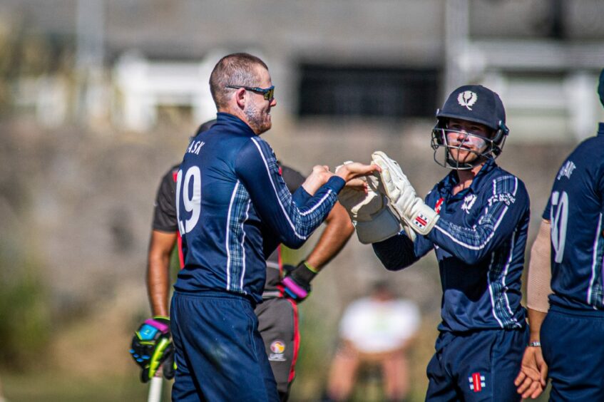 Michael Leask and Matthew Cross in action for Scotland against the UAE in Aberdeen this summer. Image: Wullie Marr/DC Thomson