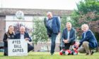 Willie Miller visits the site of the city's third Cruyff Court at Tillydrone, which will be named in his honour. Left to right:  Kiana Coutts, David Suttie, Willie Miller, Alex Nicoll and Ian Yuill. Picture by Wullie Marr.