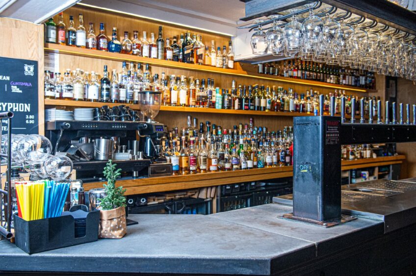 The whisky selection and bar at CASC bar, a pub in Aberdeen 