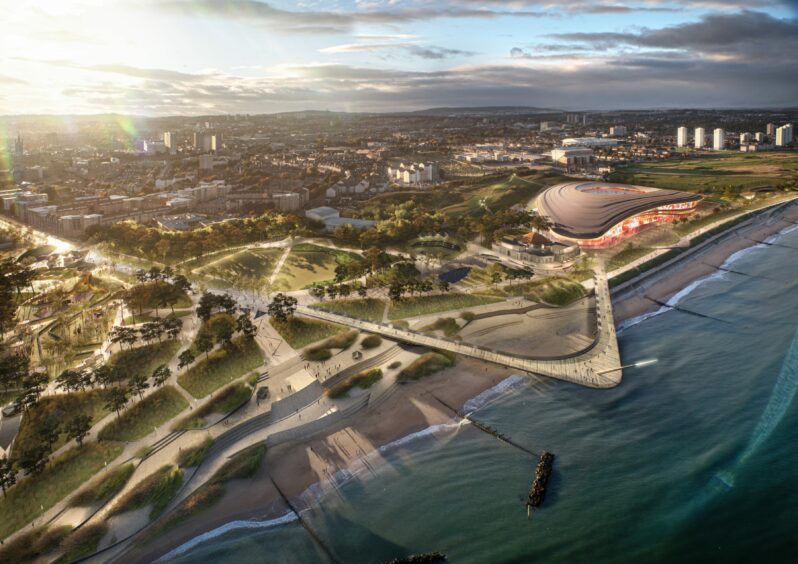 An artists impression of the beach revamp and new Aberdeen FC stadium