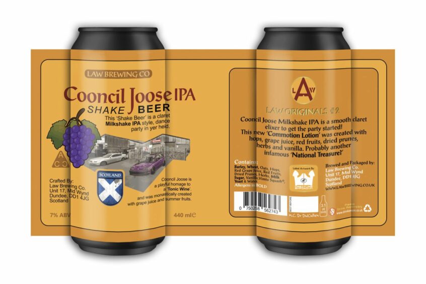 Law Brewing's Buckfast-inspired Cooncil Joose IPA's label designs