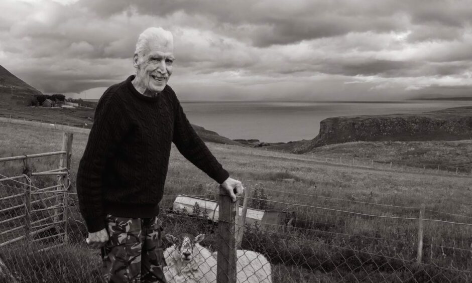 Black and white portraiture of a man and his sheep on the Isle of Skye, by Isabelle Law