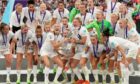 England's Leah Williamson and Millie Bright lift the trophy as England celebrate winning the UEFA Women's Euro 2022 final at Wembley.