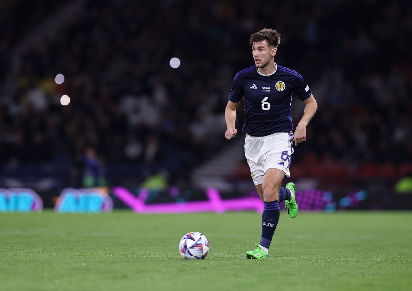  Kieran Tierney of Scotland in action during the 3-0 defeat of Ukraine. Image: Shutterstock