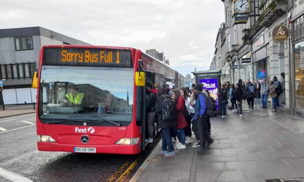 Lengthy queues for buses to RGU are a common sight on Union Street due to the issues. Image: Kieran Beattie, September 30.