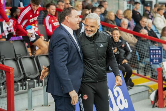 Ross County and Aberdeen managers, Malky Mackay and Jim Goodwin. Image: SNS