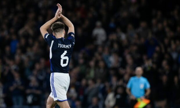 Scotland's Kieran Tierney during a UEFA Nations League match against Ukraine.
