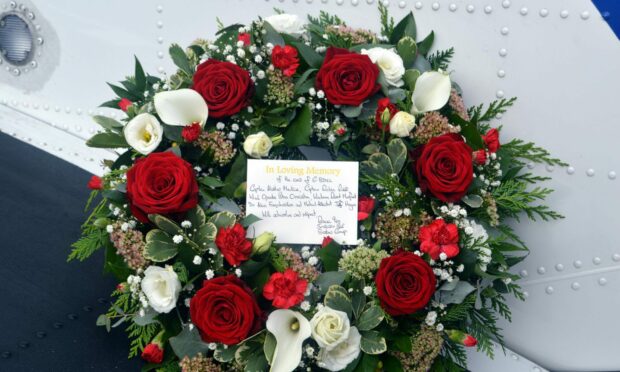 The wreath that was laid. Picture supplied by His Majesty’s Coastguard and Bristow Helicopters.
