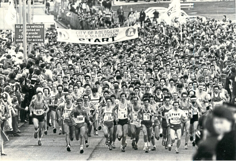 1983 - The mass start of the Aberdeen Milk Marathon makes its way up Beach Boulevard.