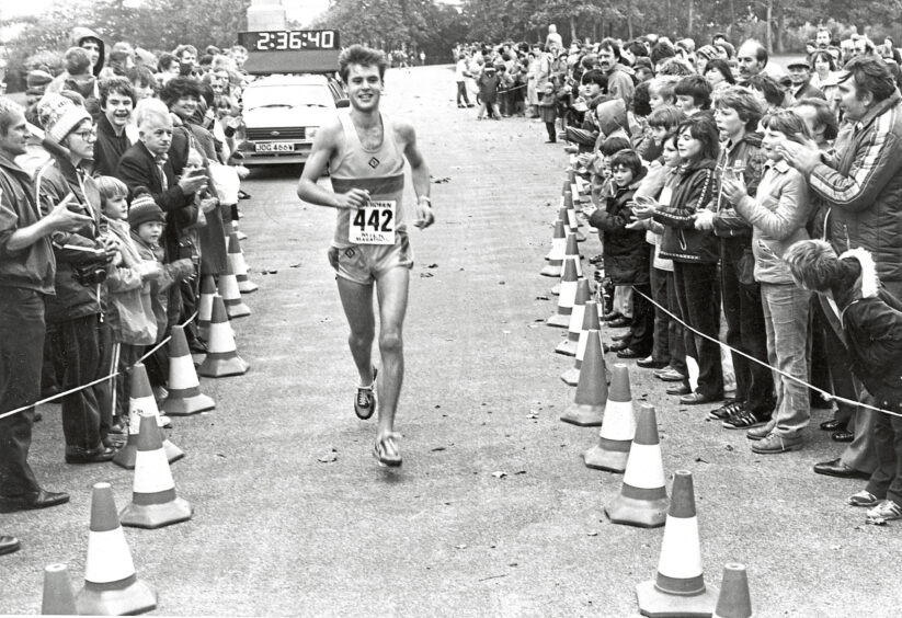 1981 - George Reynolds of Elgin arrives at the finish line