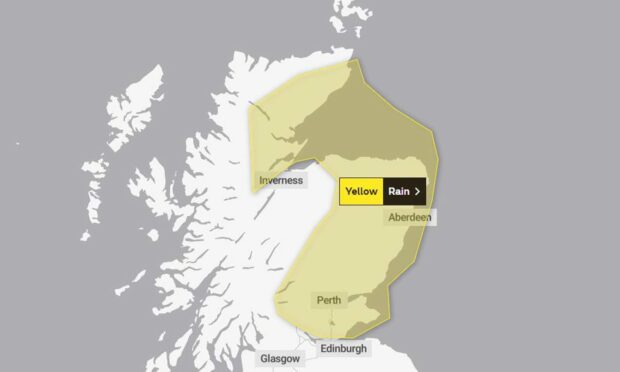 The Met Office has issued a yellow weather warning. Picture from Met Office.