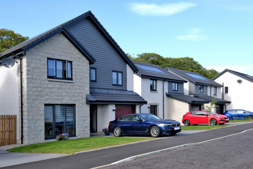 Exterior left angle of new build Aden Meadows housing development by Bancon Homes.